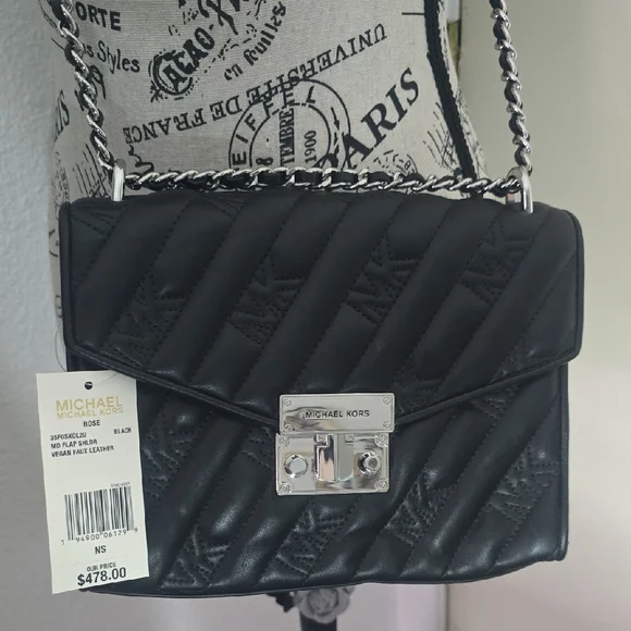 MICHAEL Michael Kors Black Quilted MK Shoulder/Crossbody Flap Bag (NWT)🩶🖤🩶 - Picture 3 of 15